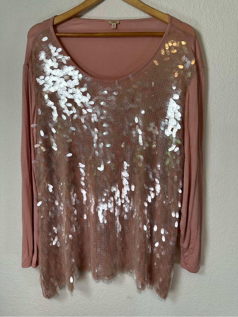 Embellished Pink Sequin Long-Sleeve Top